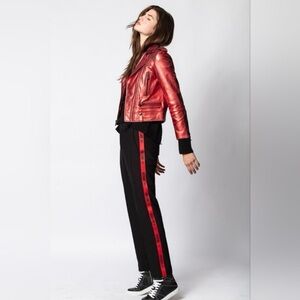 ZADIG & VOLTAIRE Black POMELO BAND PANTS Logo  Stripe Track Pant Trouser Slacks